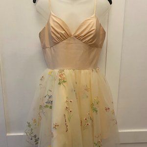 Satin & Tulle Short Dress: Embroidered with flowers & Butterflies: size 12